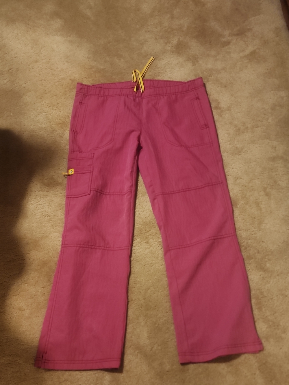 Women's Pink Cargo Casual Pants with Yellow Drawstring